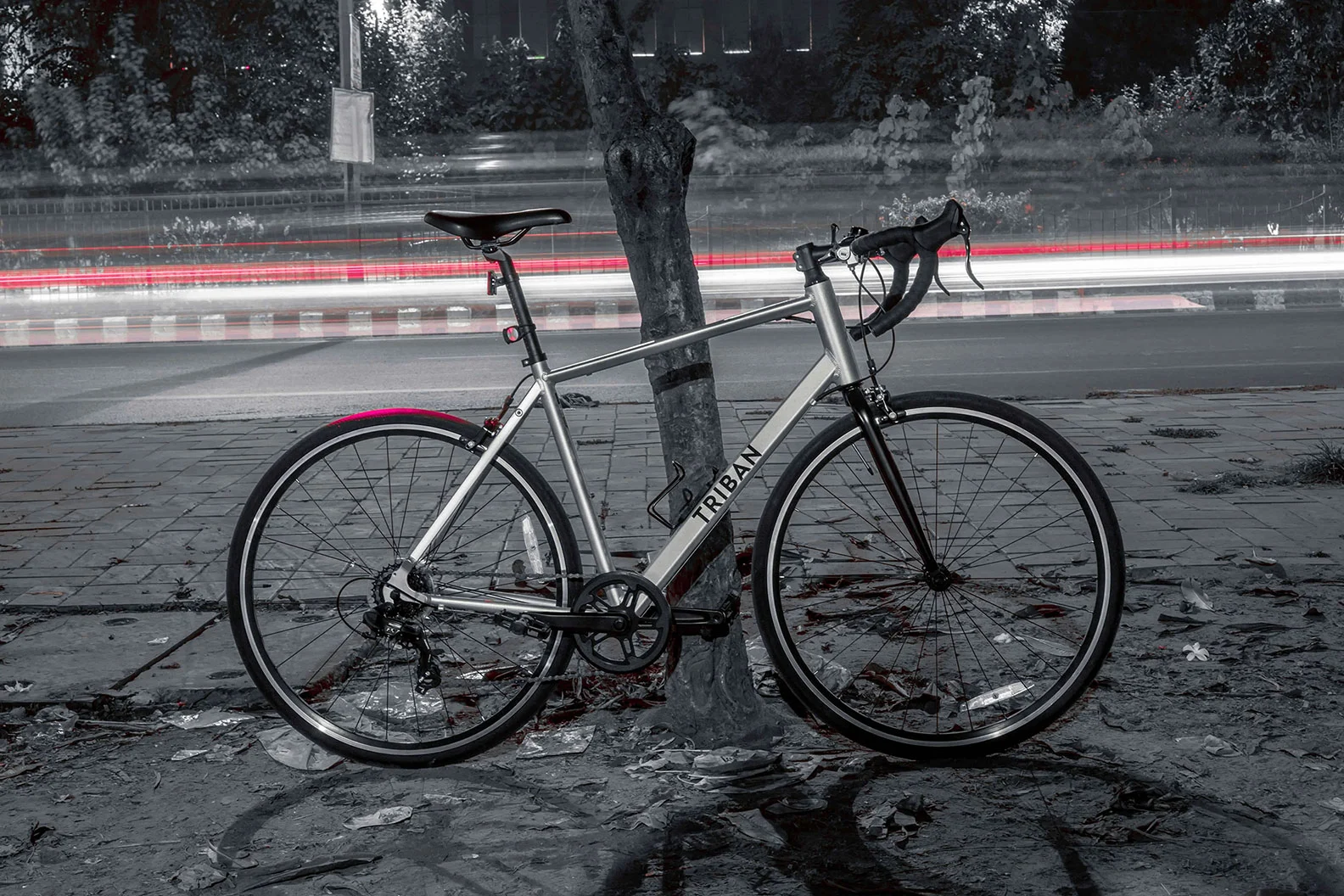 black and white bike at night called the runwell