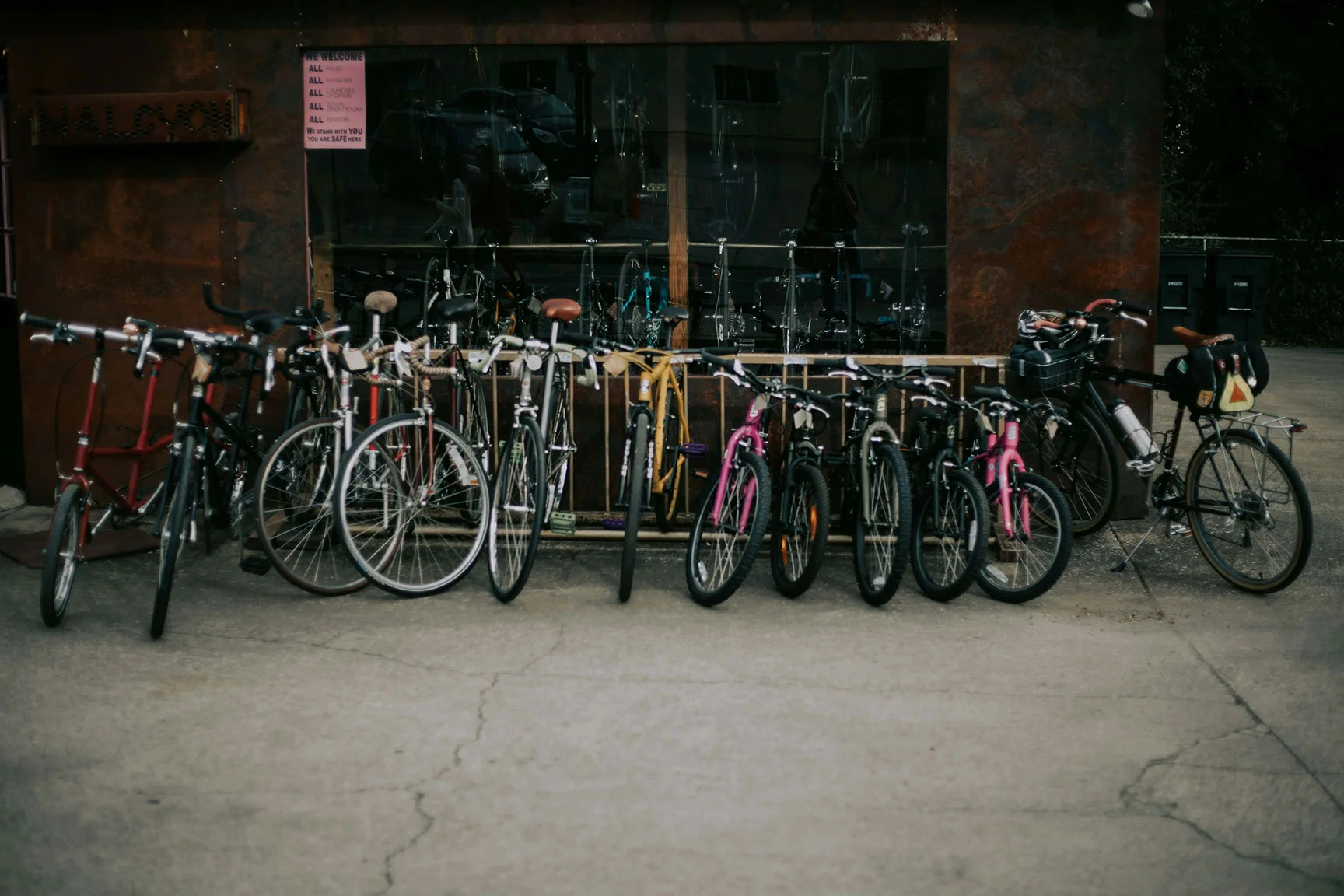 row of new and diffrent styles of bikes